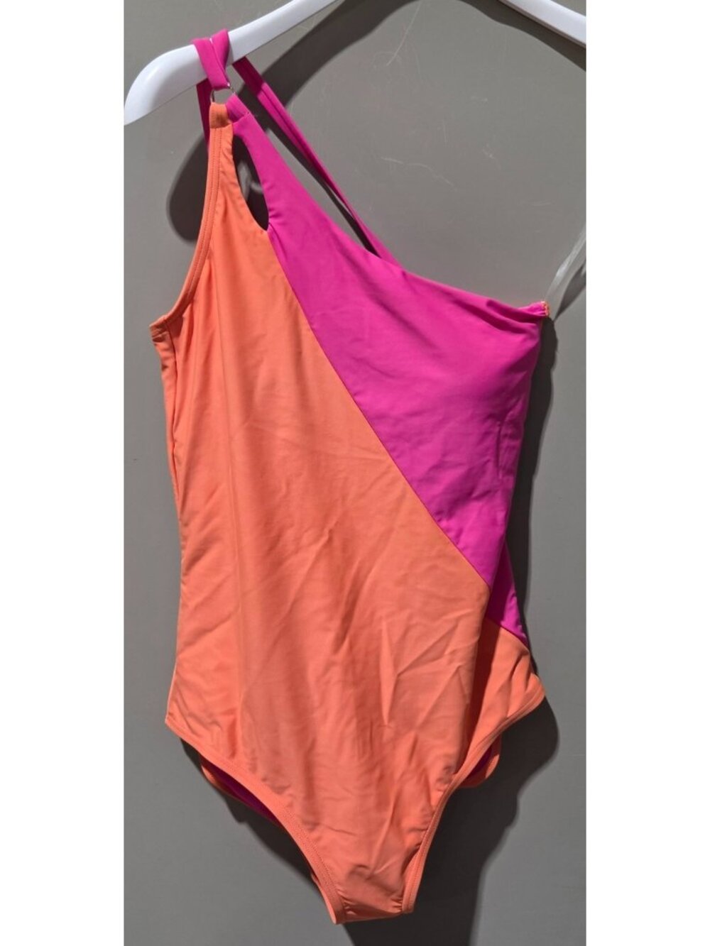 Lands' End Orange & Pink 1 Shoulder Full Coverage Tummy Control Swimsuit - Small